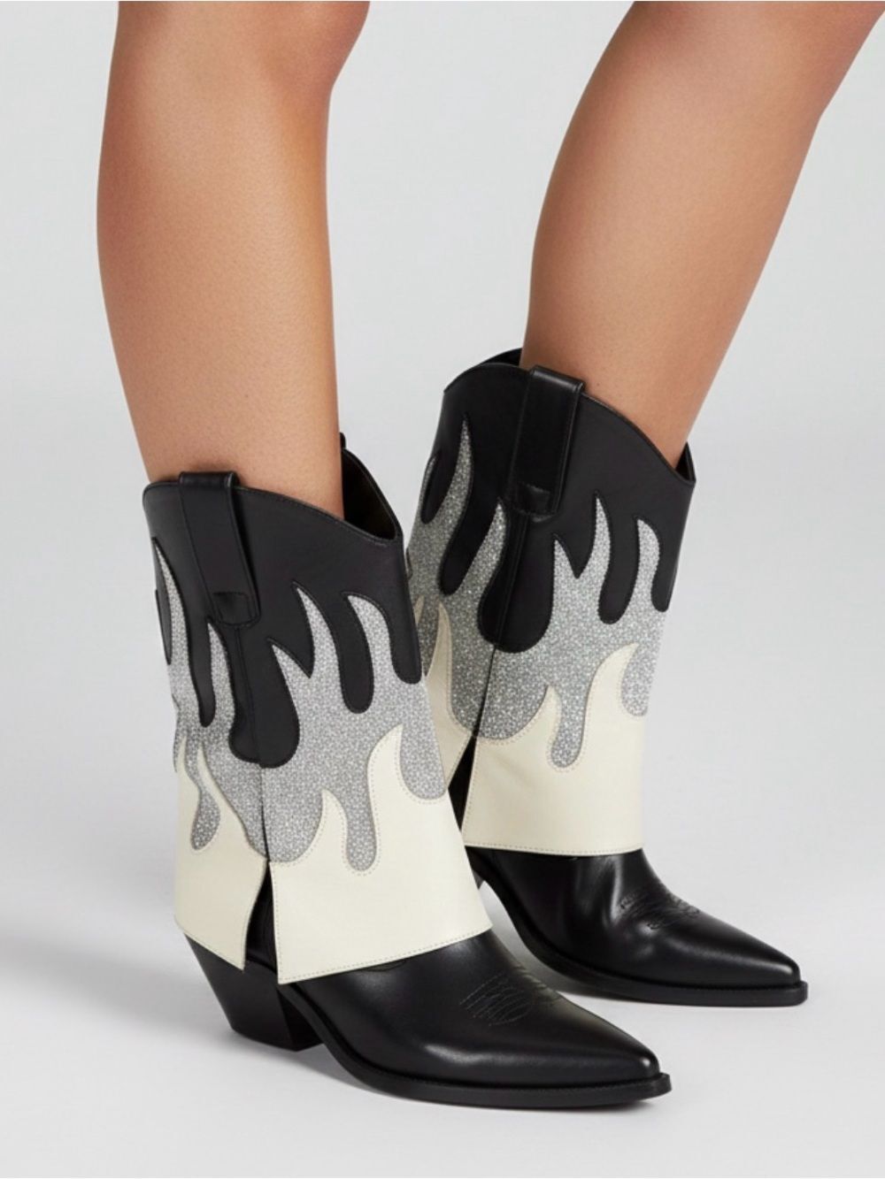 🟡 Gianni Bini CONLEYTWO Western Rhinestone Flame Foldover Boots